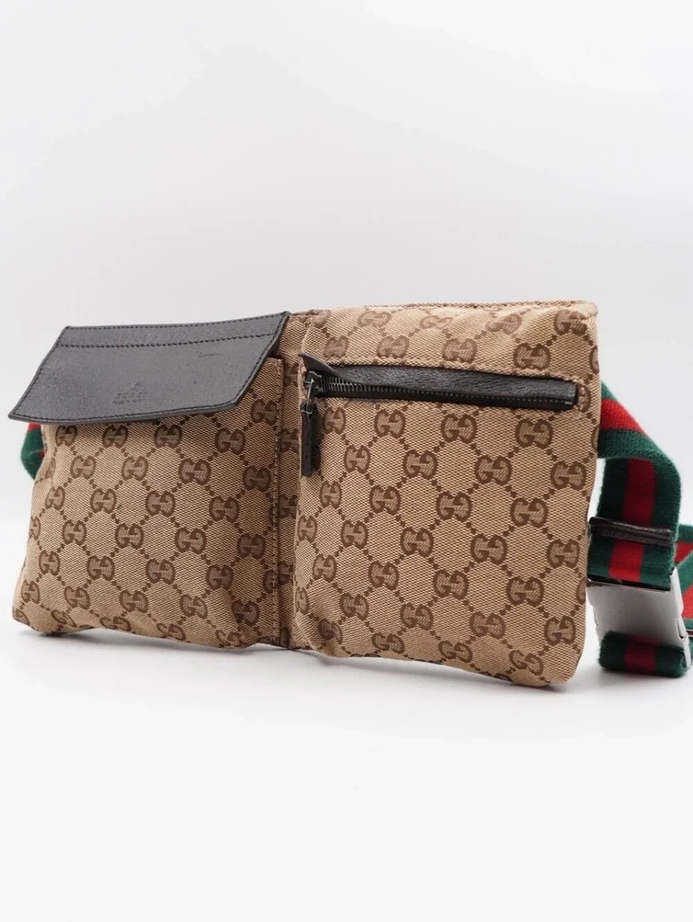 CI43 ❤️ GUCCI GG Monogram Double Pocket Belt Bag